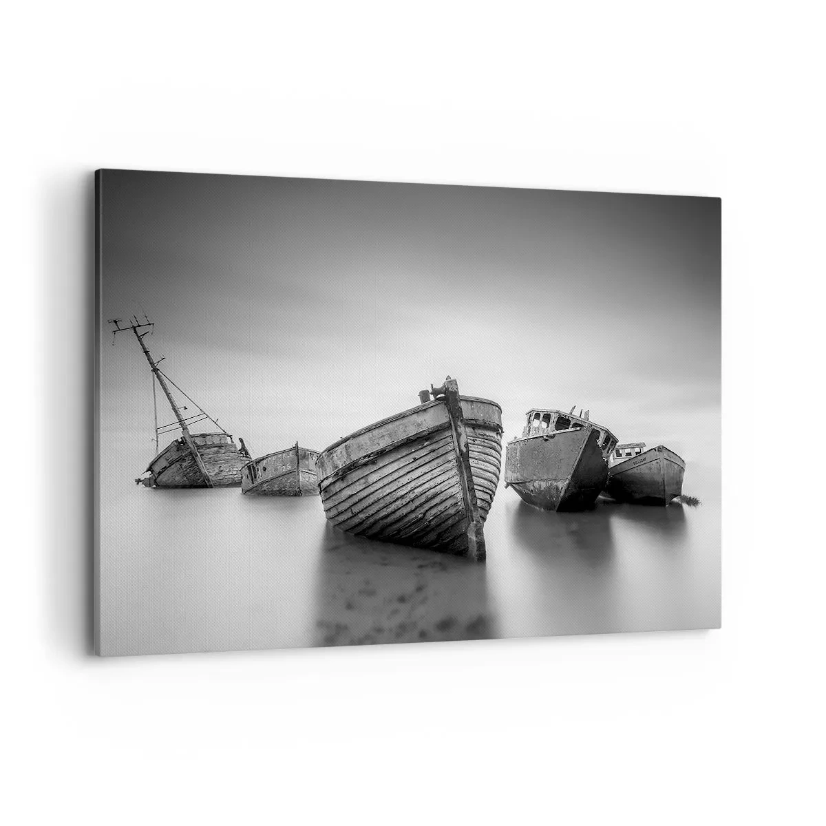 Cuadro sobre lienzo - Impresión de Imagen - Barcos abandonados en aguas tranquilas - 100x70cm - Ahora solo quedan los recuerdos... - Decoración de pared moderna para salón y dormitorio ARTTOR