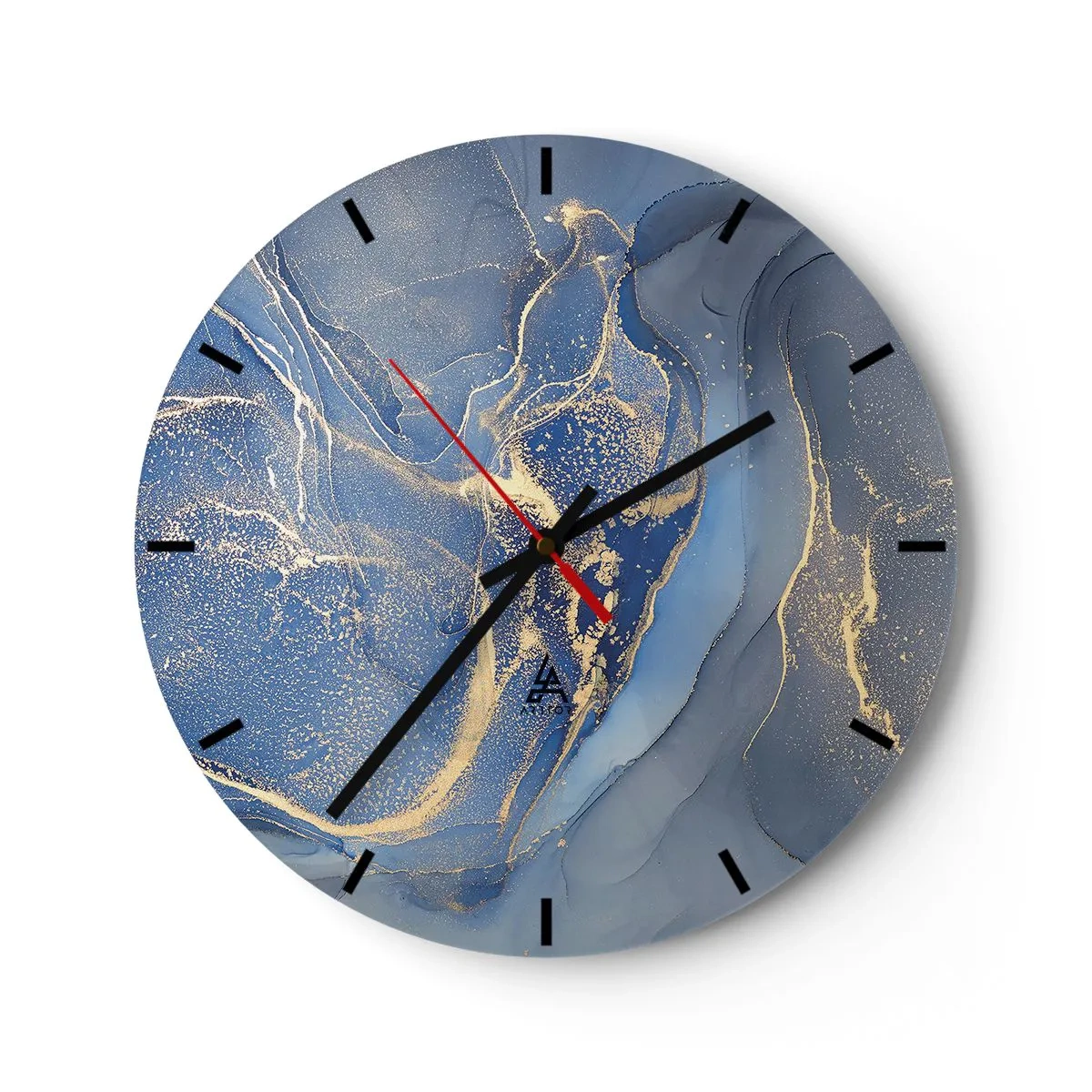 Reloj de pared - Reloj de vidrio - Hojas doradas sobre fondo negro en una composición moderna. - 30x30cm - Polvo de oro - Decoración de pared moderna para salón, cocina y dormitorio ARTTOR