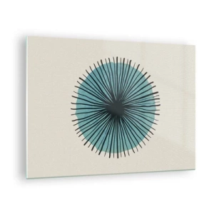 Cuadro sobre vidrio - Impresiones sobre Vidrio - Patrón geométrico en tonos turquesa y negro. - 70x50cm - Radiante en azul - Decoración de pared moderna para salón y dormitorio ARTTOR
