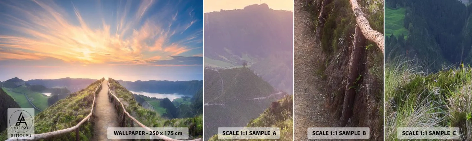 Muestra de fotomural autoadhesivo Deluxe Sticker - Cerca del cielo - paisaje de montaña, Naturaleza, Atardecer - 100x30 cm