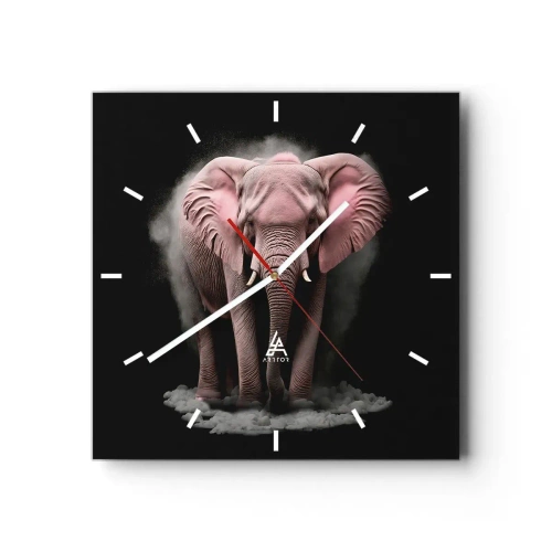 Reloj de pared - Reloj de vidrio - Una interpretación artística de un elefante rosa sobre un fondo negro. - 30x30cm - El rey rosado de oriente - Decoración de pared moderna para salón y dormitorio ARTTOR