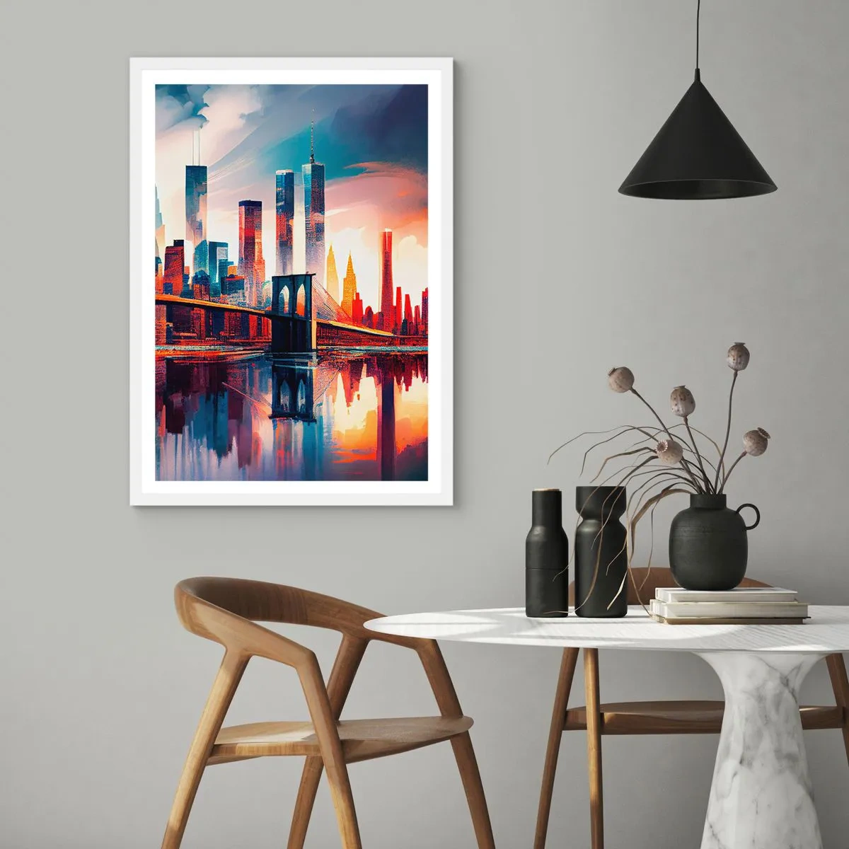 Póster en marco blanco - Nueva York siempre luce - 70x100 cm