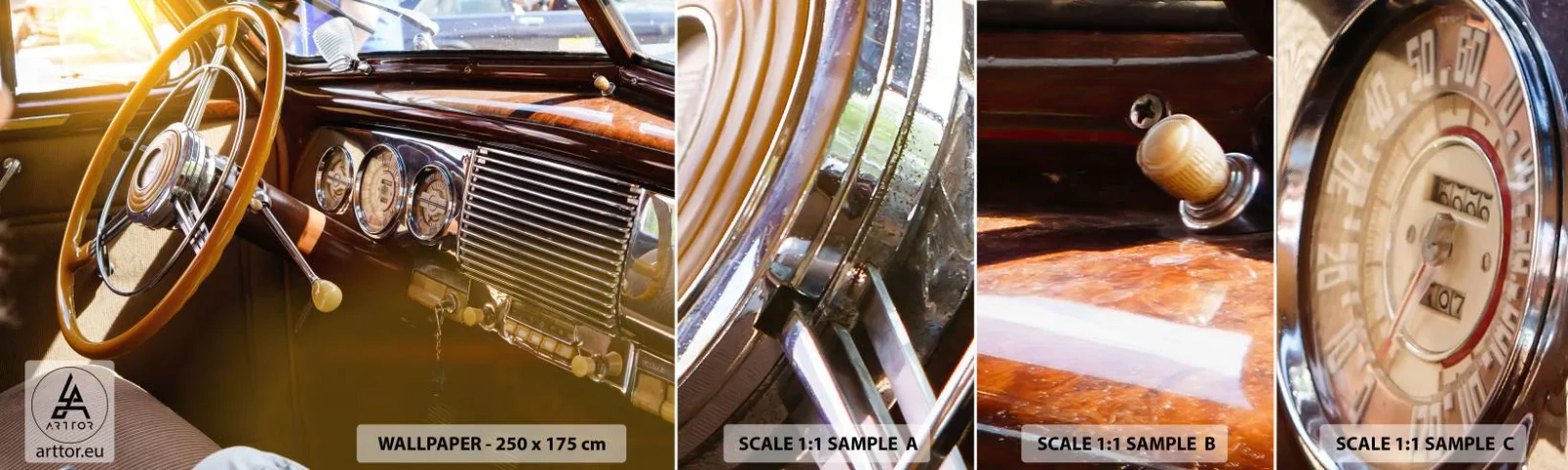 Muestra De Fotomural Standard Eco - Un soplo de lujo del pasado - Auto Vintage, Automotor, Panel - 100x30 cm