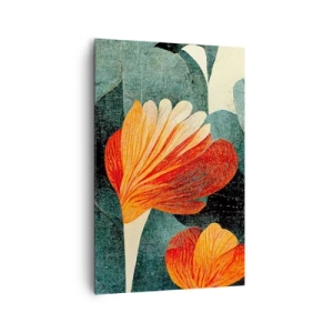 Cuadro sobre lienzo - Impresión de Imagen - Flores en tonos intensos de naranja y verde. - 80x120cm - El calor del trópico y el frescor del verdor - Decoración de pared moderna para salón y dormitorio ARTTOR