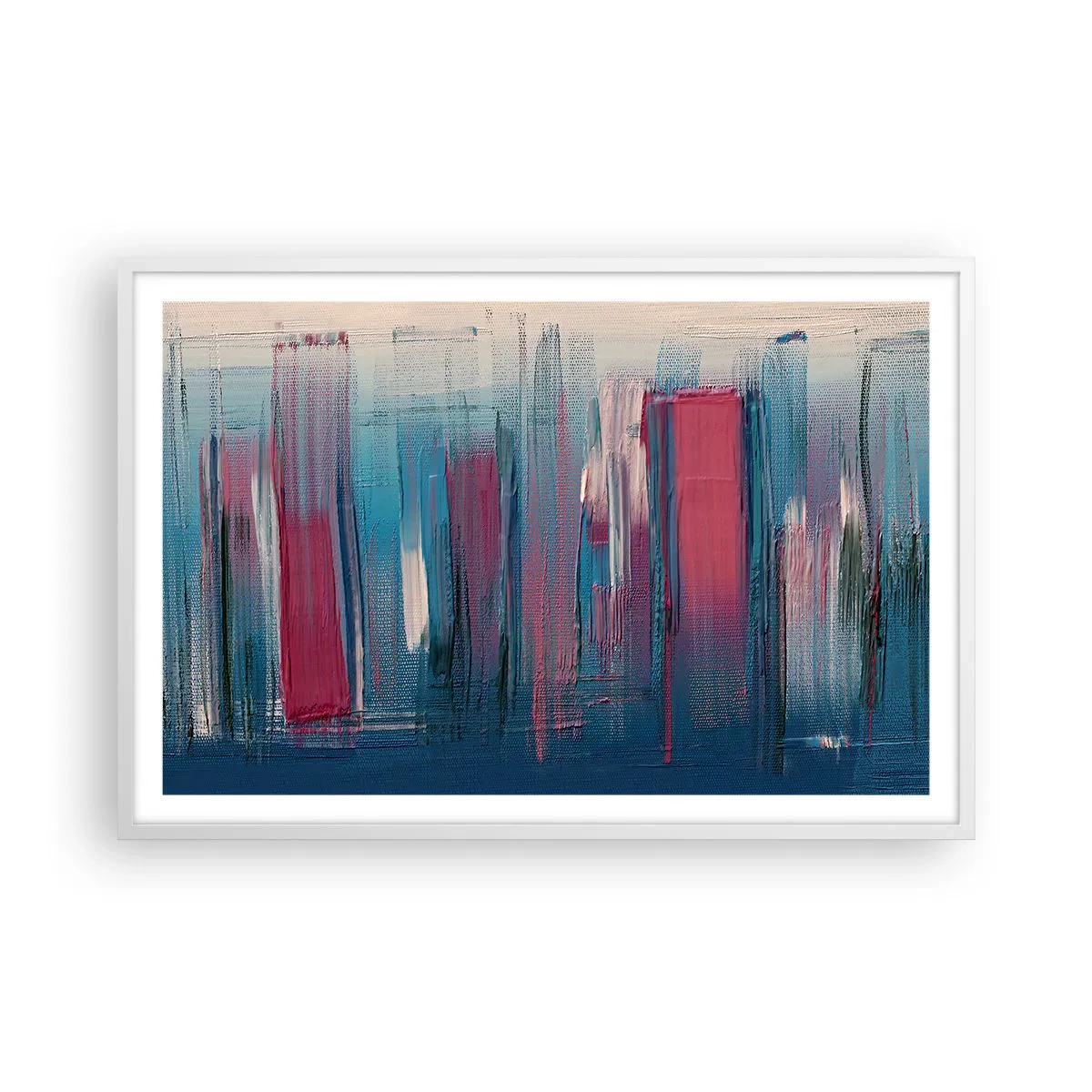 Póster en marco blanco - Composición vertical en azul y rojo - 91x61 cm