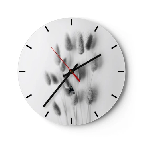 Reloj de pared - Reloj de vidrio - Composición en blanco y negro con hierbas sobre un fondo claro. - 30x30cm - Esponjas naturales - Decoración de pared moderna para salón, cocina y dormitorio ARTTOR