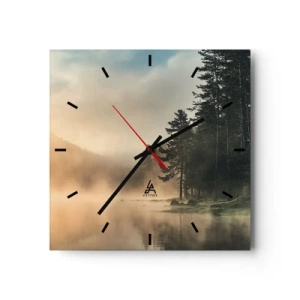 Reloj de pared - Reloj de vidrio - Un bosque brumoso sobre un lago tranquilo. - 30x30cm - El nacimiento de un día - Decoración de pared moderna para salón y dormitorio ARTTOR