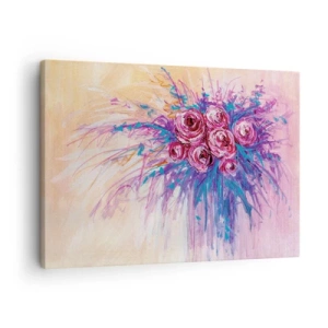 Cuadro sobre lienzo - Impresión de Imagen - Un ramo de rosas en colores pastel. - 70x50cm - Fuente de rosas - Decoración de pared moderna para salón y dormitorio ARTTOR
