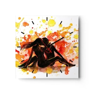 Reloj de pared - Reloj de vidrio - Una romántica pintura de acuarela de dos personas en colores cálidos. - 30x30cm - Momento romántico - Decoración de pared moderna para salón y dormitorio ARTTOR
