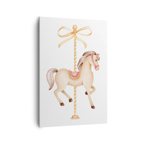 Cuadro sobre lienzo - Impresión de Imagen - Un caballo de carrusel con un arco en delicados pasteles. - 70x100cm - Al trote grácil - Decoración de pared moderna para salón y dormitorio ARTTOR
