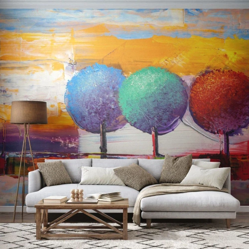 Fotomural Premium Sand - Tres árboles coloridos - Paisaje, Árboles, Pedazo - 200x140 cm