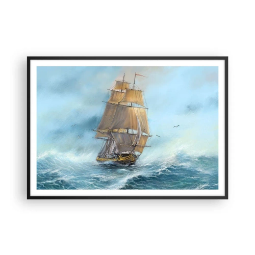 Póster en marco negro - Un velero en un mar tempestuoso - 100x70cm - Surcando las olas - Decoración de pared moderna para salón y dormitorio ARTTOR