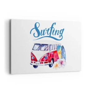 Cuadro sobre lienzo - Impresión de Imagen - Gráficos coloridos con un autobús y una temática de surf. - 120x80cm - Un clásico para los surfistas - Decoración de pared moderna para salón y dormitorio ARTTOR