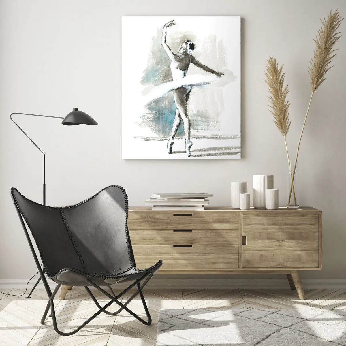 Cuadro sobre vidrio - Impresiones sobre Vidrio - Una bailarina en una pose de danza clásica. - 50x70cm - Encantada por un cisne - Decoración de pared moderna para salón y dormitorio ARTTOR