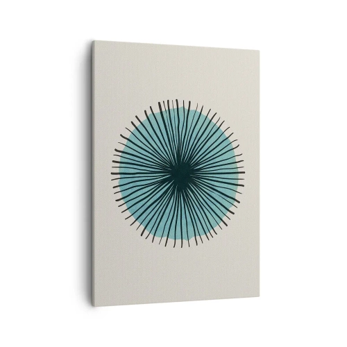 Cuadro sobre lienzo - Impresión de Imagen - Forma circular abstracta con rayos azules - 50x70cm - Radiante en azul - Decoración de pared moderna para salón y dormitorio ARTTOR