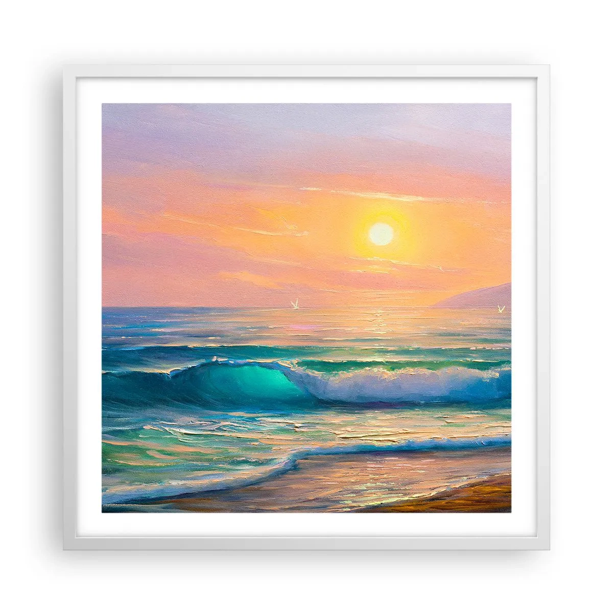 Póster en marco blanco - El canto turquesa de las olas - 60x60 cm