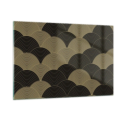 Cuadro sobre vidrio - Impresiones sobre Vidrio - Semicírculos dorados en un patrón japonés regular - 120x80cm - Multiplicación de la unidad - Decoración de pared moderna para salón y dormitorio ARTTOR