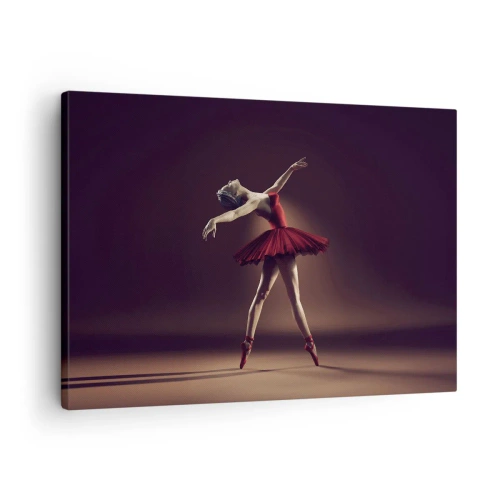 Cuadro sobre lienzo - Impresión de Imagen - Una bailarina de ballet con un vestido rojo frente a un escenario de fondo. - 70x50cm - Primera bailarina - Decoración de pared moderna para salón y dormitorio ARTTOR