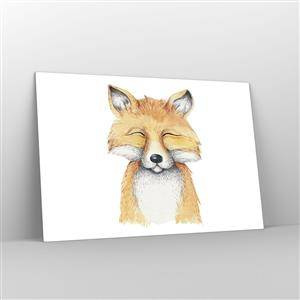 Cuadro sobre vidrio - Impresiones sobre Vidrio - Un lindo zorro con los ojos cerrados sobre un fondo blanco. - 120x80cm - Humor de zorro - Decoración de pared moderna para salón y dormitorio ARTTOR
