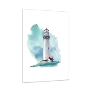 Cuadro sobre vidrio - Impresiones sobre Vidrio - Un faro contra un cielo azul de acuarela. - 50x70cm - Gentil hermana del azul - Decoración de pared moderna para salón y dormitorio ARTTOR