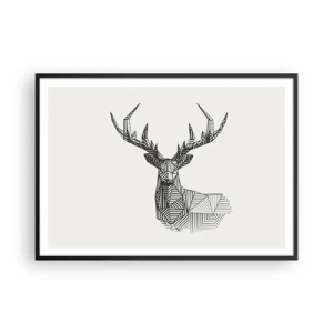 Póster en marco negro - Imagen geométrica de un ciervo en un estilo minimalista en blanco y negro. - 100x70cm - Ciervo en estilo cubista - Decoración de pared moderna para salón y dormitorio ARTTOR