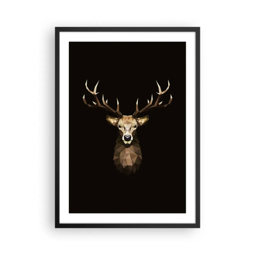 Póster en marco negro - Imagen geométrica de un ciervo sobre un fondo negro. - 50x70cm - Ciervo cubista - Decoración de pared moderna para salón y dormitorio ARTTOR