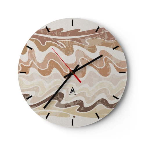 Reloj de pared - Reloj de vidrio - Líneas onduladas en tonos cálidos y arena. - 30x30cm - Buena energía - buenas emociones - Decoración de pared moderna para salón, cocina y dormitorio ARTTOR