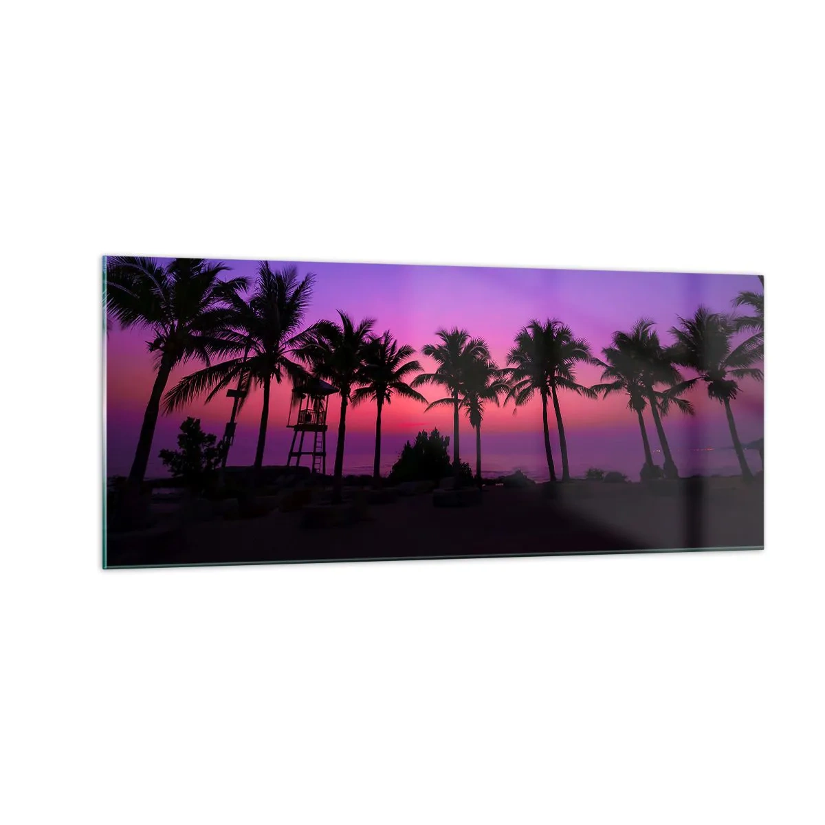 Cuadro sobre vidrio - Impresiones sobre Vidrio - Atardecer bajo las palmeras - 100x40 cm