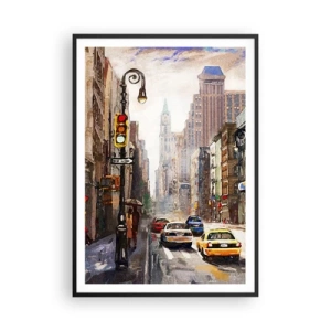 Póster en marco negro - Nueva York - también colorida bajo la lluvia - 70x100 cm