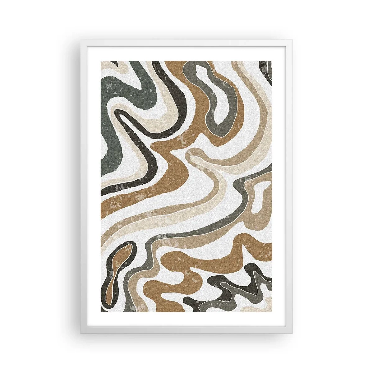 Póster en marco blanco - Meandros de colores terrosos - 50x70 cm