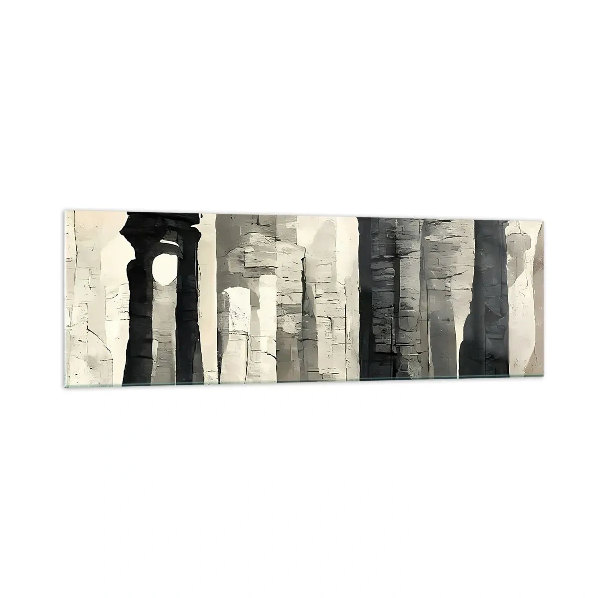 Cuadro sobre vidrio - Impresiones sobre Vidrio - Columnas históricas en un entorno monocromático atmosférico - 160x50cm - La majestuosidad de la antigüedad - Decoración de pared moderna para salón y dormitorio ARTTOR