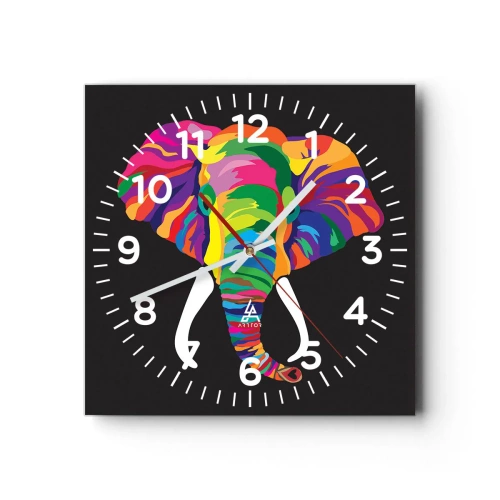 Reloj de pared - Reloj de vidrio - El elefante al que le gustaba bañarse en el arco iris - 40x40 cm
