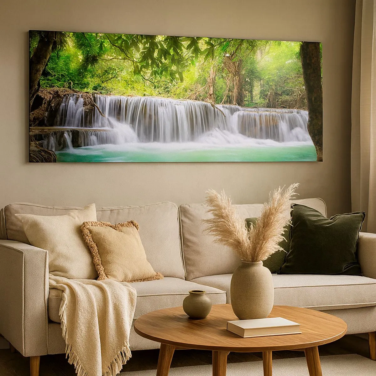 Cuadro sobre lienzo - Impresión de Imagen - Cascada en verde - 100x40 cm
