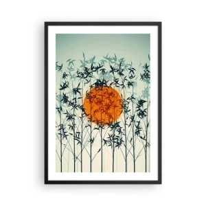 Póster en marco negro - El sol detrás de las ramas de bambú. - 50x70cm - El sol de Japón - Decoración de pared moderna para salón y dormitorio ARTTOR