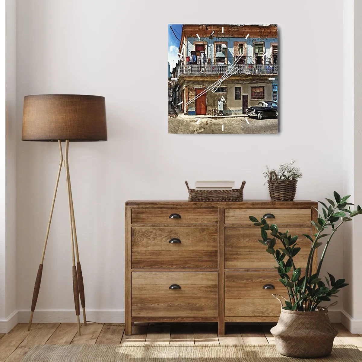 Reloj de pared - Reloj de vidrio - Ambiente hawaiano - 40x40 cm