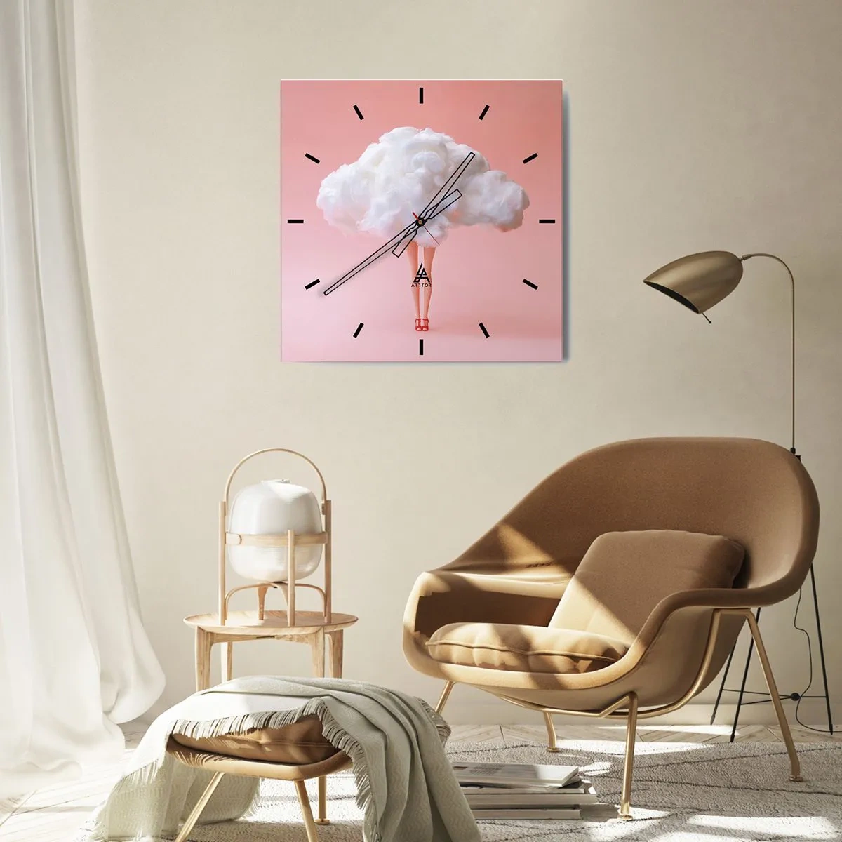 Reloj de pared - Reloj de vidrio - Piernas en una nube sobre un fondo rosa - 30x30cm - Dulce promesa - Decoración de pared moderna para salón y dormitorio ARTTOR
