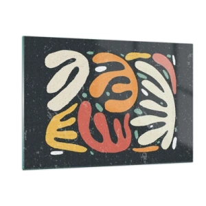 Cuadro sobre vidrio - Impresiones sobre Vidrio - Formas orgánicas coloridas sobre un fondo oscuro en un estilo abstracto. - 120x80cm - Composición - Estoy a punto de atraparte - Decoración de pared moderna para salón y dormitorio ARTTOR