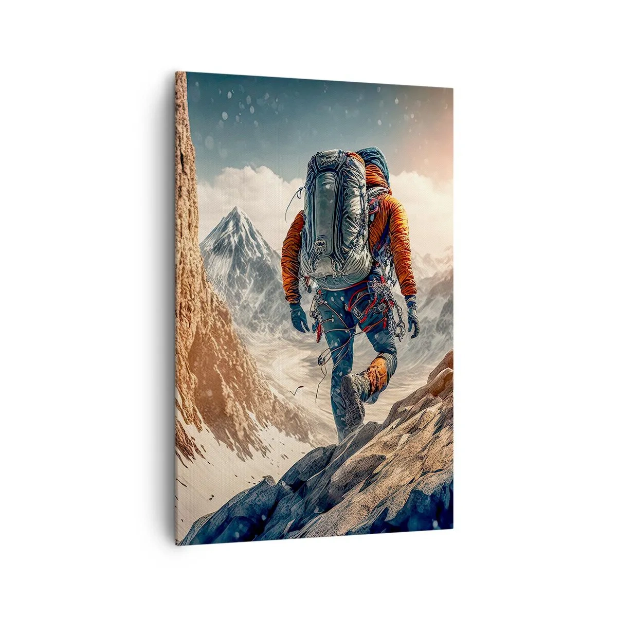 Cuadro sobre lienzo - Impresión de Imagen - Un escalador en un sendero de montaña en un paisaje invernal. - 80x120cm - Guerrero solitario - Decoración de pared moderna para salón y dormitorio ARTTOR