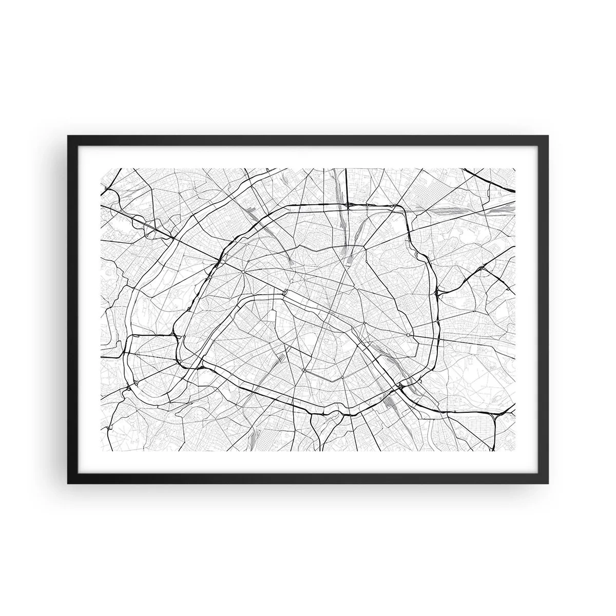 Póster en marco negro - Mapa minimalista de la ciudad en blanco y negro - 70x50cm - Flor de París - Decoración de pared moderna para salón y dormitorio ARTTOR