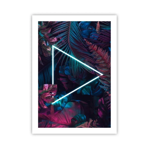 Póster - Un triángulo de neón sobre un fondo de vegetación tropical oscura. - 50x70cm - Jardín fluorescente - Decoración de pared moderna para salón y dormitorio ARTTOR