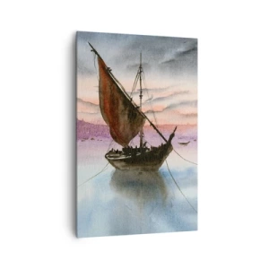 Cuadro sobre lienzo - Impresión de Imagen - Dos veleros amarrados en aguas tranquilas al anochecer - 80x120cm - Atardecer en el puerto - Decoración de pared moderna para salón y dormitorio ARTTOR