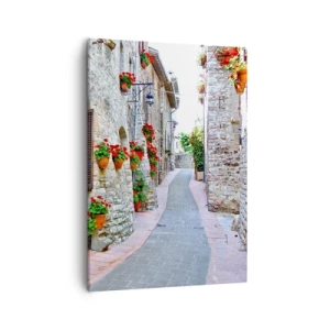 Cuadro sobre lienzo - Impresión de Imagen - Una calle estrecha con edificios de piedra decorados con macetas. - 50x70cm - Ambiente italiano - Decoración de pared moderna para salón y dormitorio ARTTOR