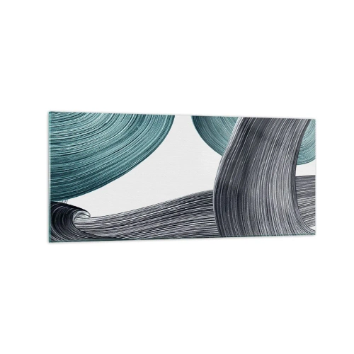 Cuadro sobre vidrio - Impresiones sobre Vidrio - Líneas abstractas fluidas en tonos verdes y grises. - 120x50cm - Senderos esmeralda y negro - Decoración de pared moderna para salón y dormitorio ARTTOR