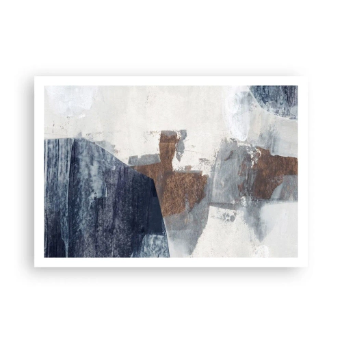 Póster - Formas abstractas en tonos azules y marrones. - 100x70cm - Formas azules y marrones - Decoración de pared moderna para salón y dormitorio ARTTOR