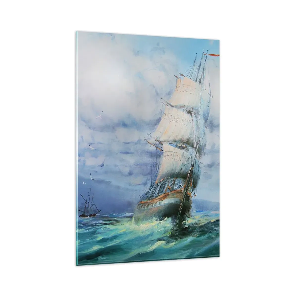 Cuadro sobre vidrio - Impresiones sobre Vidrio - Un barco en un mar tempestuoso - 80x120cm - Viento en popa - Decoración de pared moderna para salón y dormitorio ARTTOR