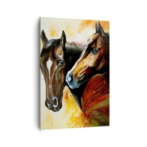 Cuadro sobre lienzo - Impresión de Imagen - Un par de caballos en una composición pictórica - 70x100cm - El doble de encanto - Decoración de pared moderna para salón y dormitorio ARTTOR
