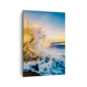 Cuadro sobre lienzo - Impresión de Imagen - Una ola dorada con el sol poniente como telón de fondo. - 50x70cm - Jugando en la arena - Decoración de pared moderna para salón y dormitorio ARTTOR