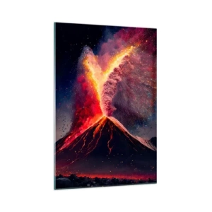 Cuadro sobre vidrio - Impresiones sobre Vidrio - Una erupción volcánica única por la noche con colores dinámicos. - 70x100cm - Belleza y horror - Decoración de pared moderna para salón y dormitorio ARTTOR
