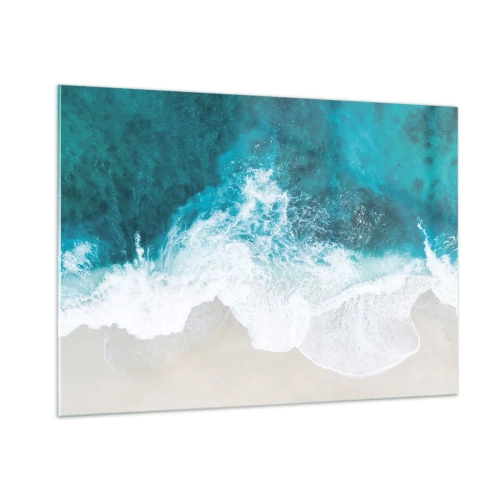 Cuadro sobre vidrio - Impresiones sobre Vidrio - Toma aérea de las olas del mar rompiendo contra la orilla. - 100x70cm - Una caricia natural - Decoración de pared moderna para salón y dormitorio ARTTOR