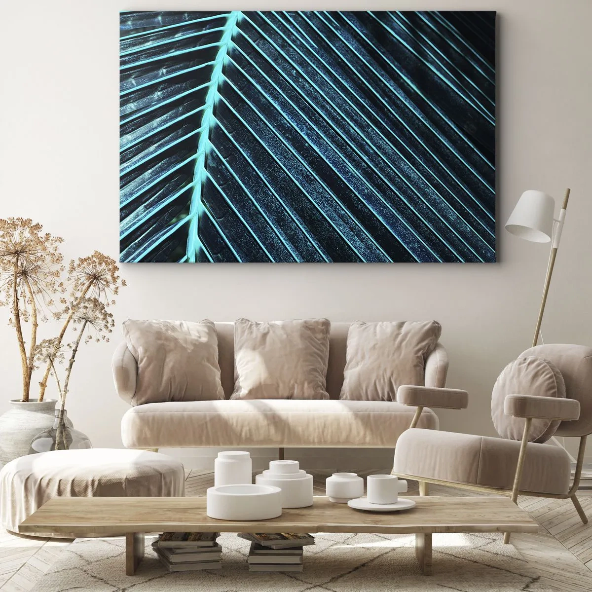 Cuadro sobre lienzo - Impresión de Imagen - Fotografía macro de una hoja en tonos turquesa y azul marino. - 120x80cm - La textura del verde - Decoración de pared moderna para salón y dormitorio ARTTOR